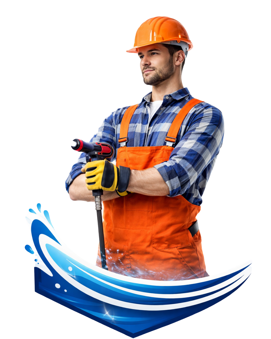 Professional water tank cleaning technician using high-pressure jet machine for industrial tank cleaning services