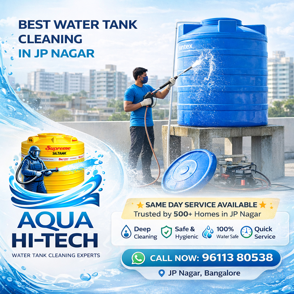Water tank cleaning service in JP Nagar Bangalore by Aqua Hi-Tech with high pressure cleaning process